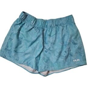 Huk Performance Shorts Camo Light Kids Kids Medium Blue Elastic Waist Fishing